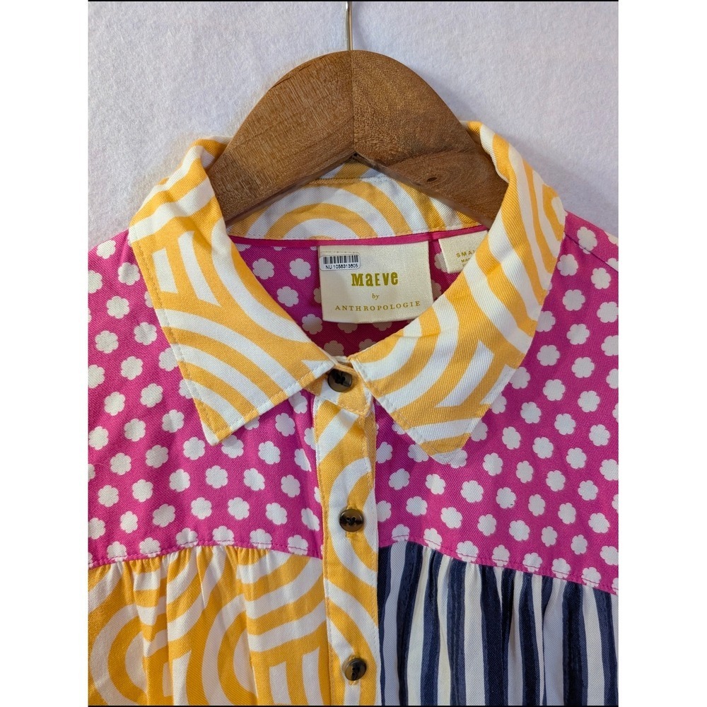 Maeve Anthropologie Mixed Print Button Down Women Sz S Multi Excellent Patchwork - Picture 4 of 14